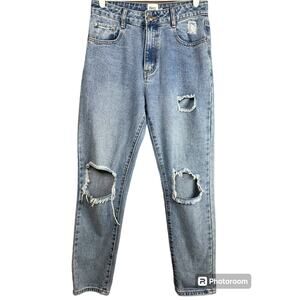 Princess Polly Light Wash Mom Distressed High Waisted Denim Blue Jeans Size 4